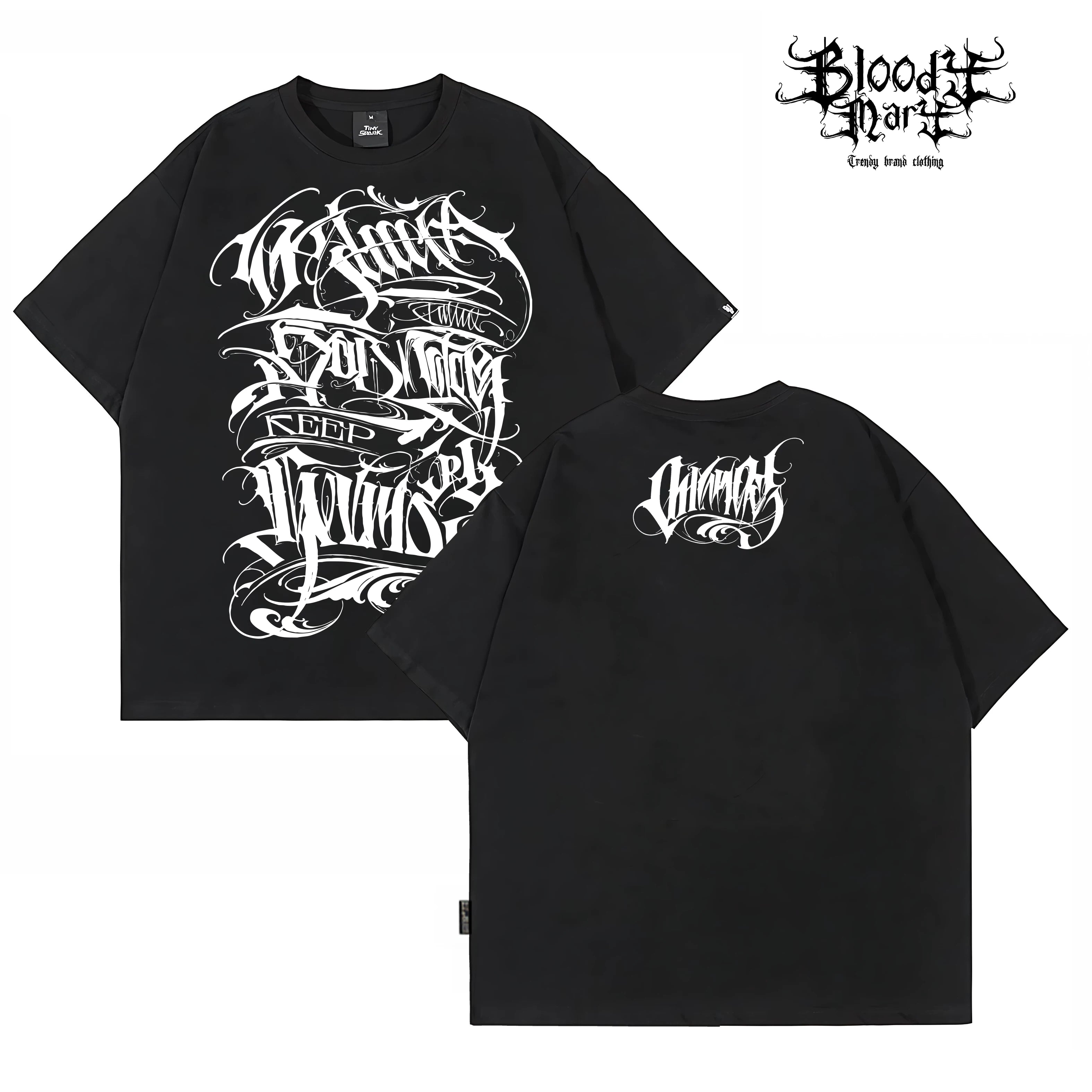 Original Trendy Brand Dark American China-Chic Huati Tattoo Master Small Crew Neck Personalized Rock and Roll Print Hip Hop T-shirt