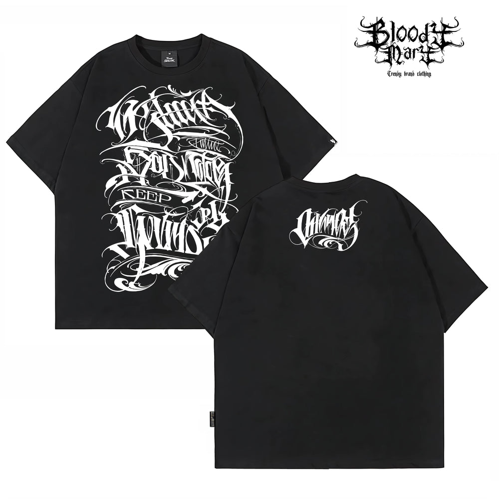 Original Trendy Brand Dark American China-Chic Huati Tattoo Master Small Crew Neck Personalized Rock and Roll Print Hip Hop T-shirt