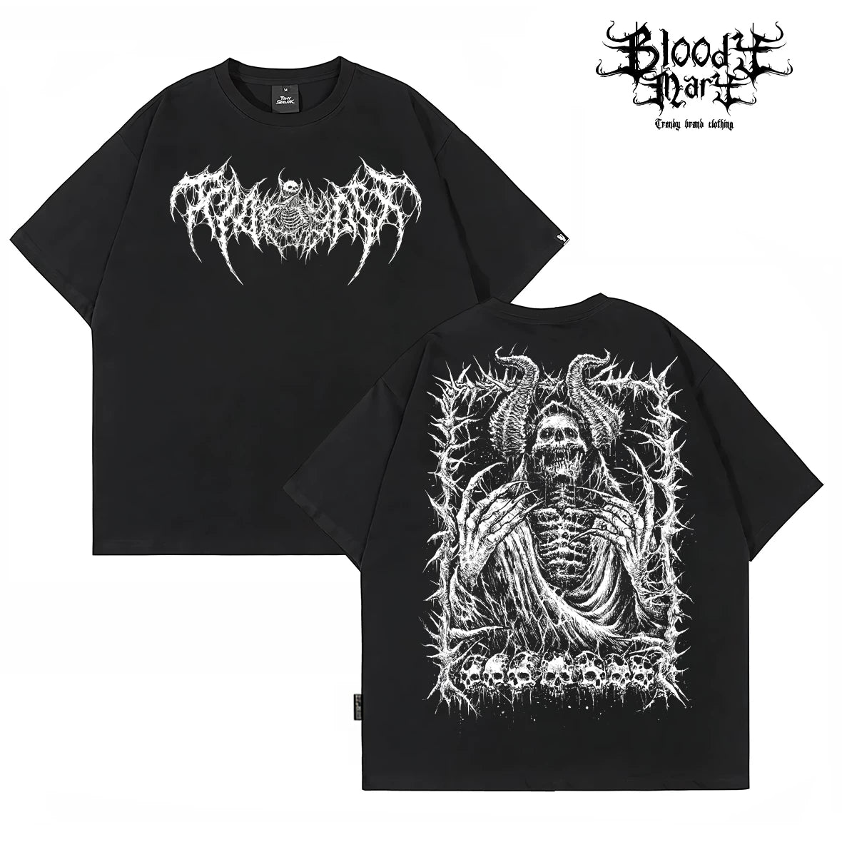 American street dark gothic style skull print short sleeved T-shirt for men and women loose couple outfit trendy brand high street style