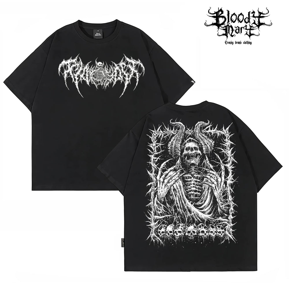 American street dark gothic style skull print short sleeved T-shirt for men and women loose couple outfit trendy brand high street style