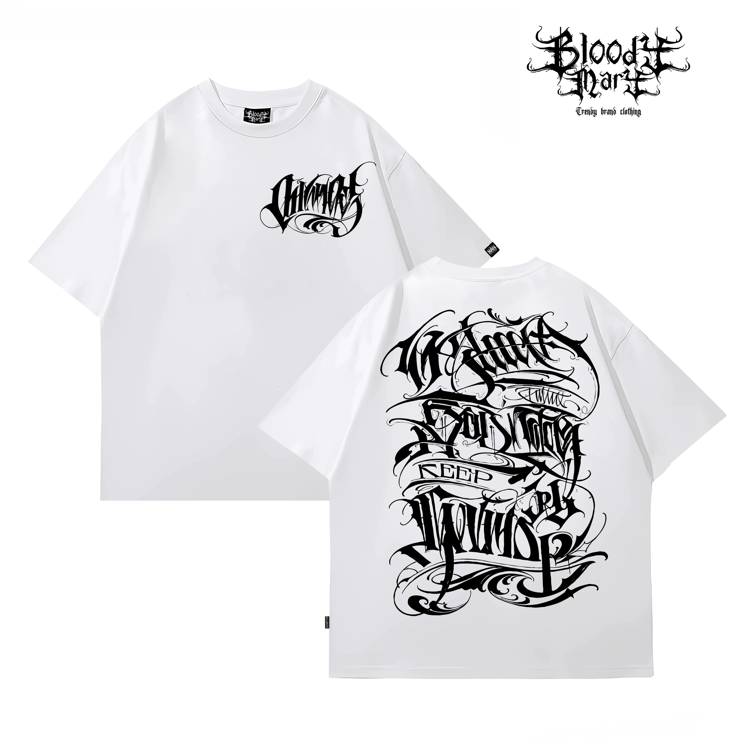 Original Trendy Brand Dark American China-Chic Huati Tattoo Master Small Crew Neck Personalized Rock and Roll Print Hip Hop T-shirt