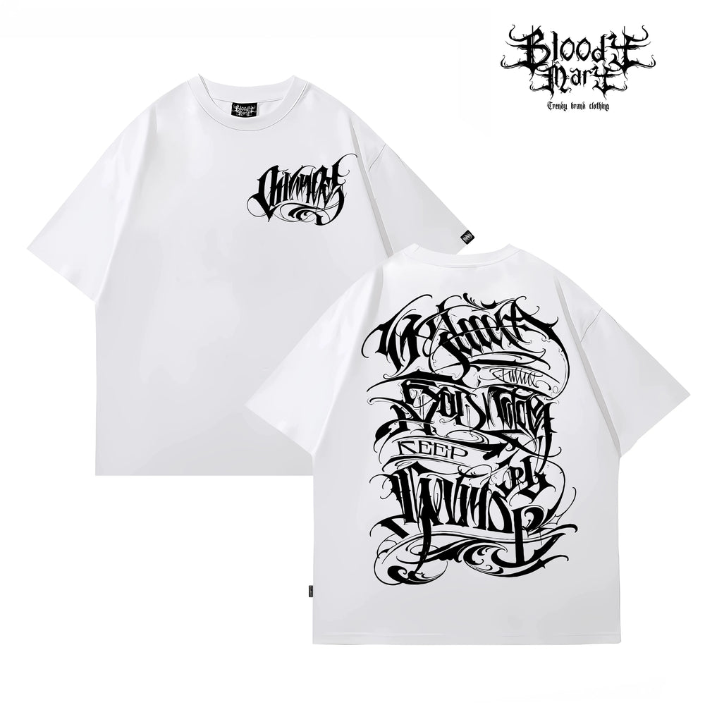 Original Trendy Brand Dark American China-Chic Huati Tattoo Master Small Crew Neck Personalized Rock and Roll Print Hip Hop T-shirt