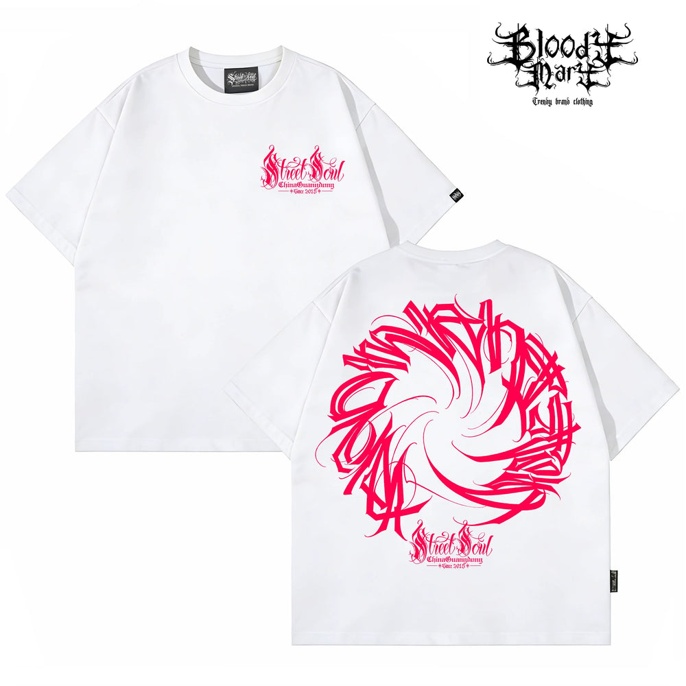 Trendy brand floral font hip-hop street style short sleeved West Coast Chicano T-shirt men's black letter print oversiz