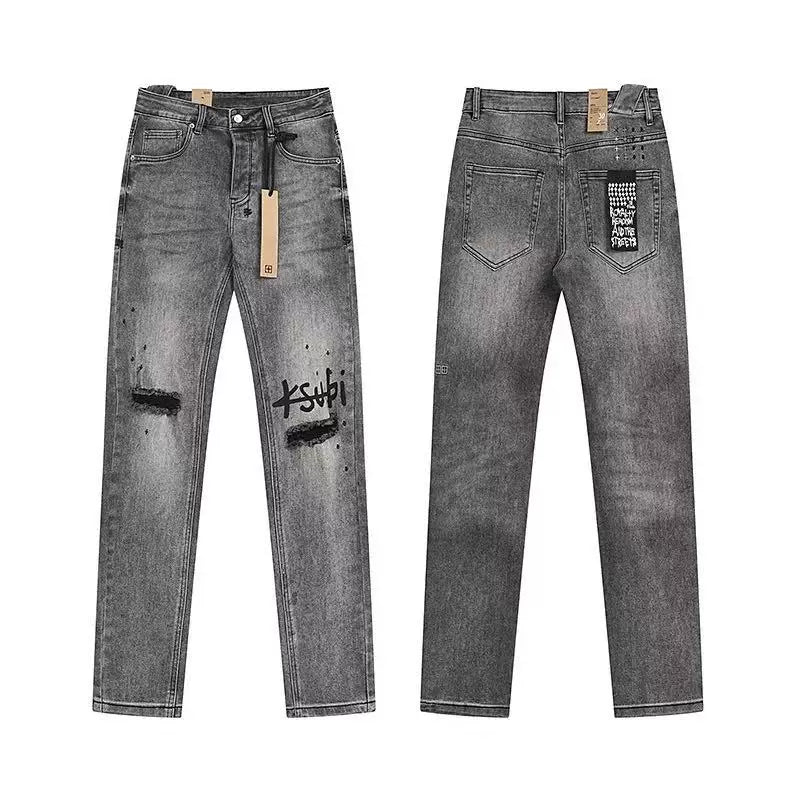 Ksubi Heavy Acid Wash Script Logo Denim - Grey/Black