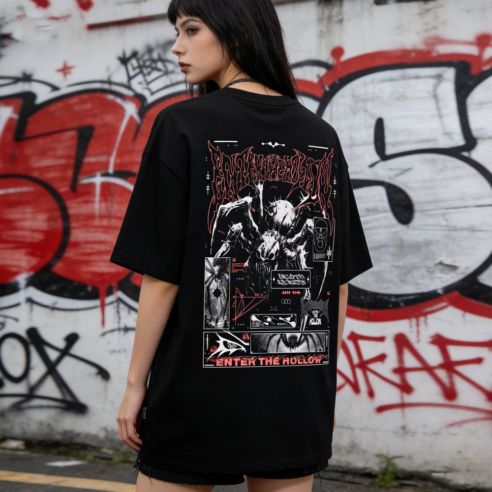 Trendy American Street Hip Hop Dark Gothic Printed Short Sleeve T-shirt Loose Couple Top