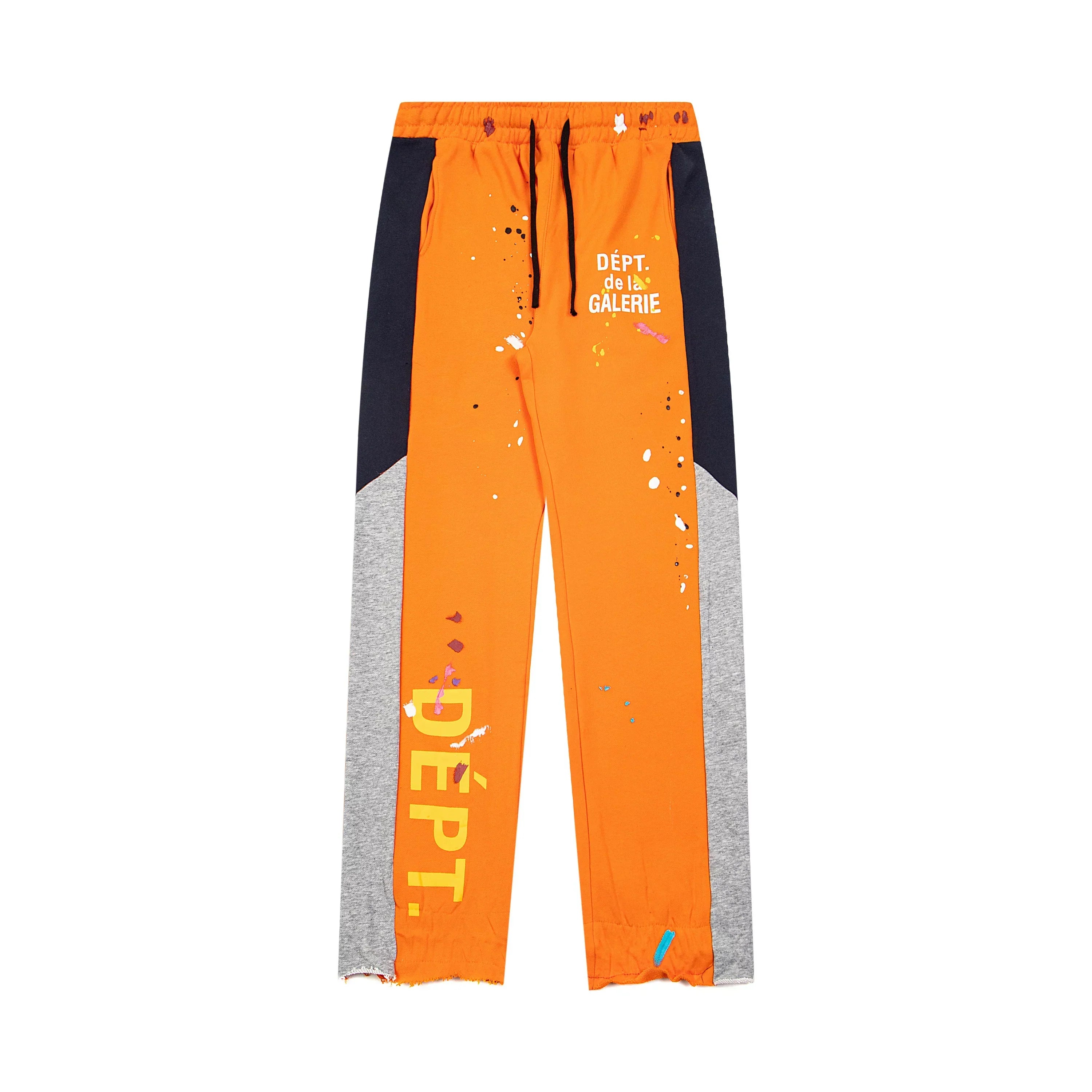 Gallery Dept. "DEPT. de la GALERIE" Vertical Logo Paint Splatter Contrast Panel Sweatpants - Orange