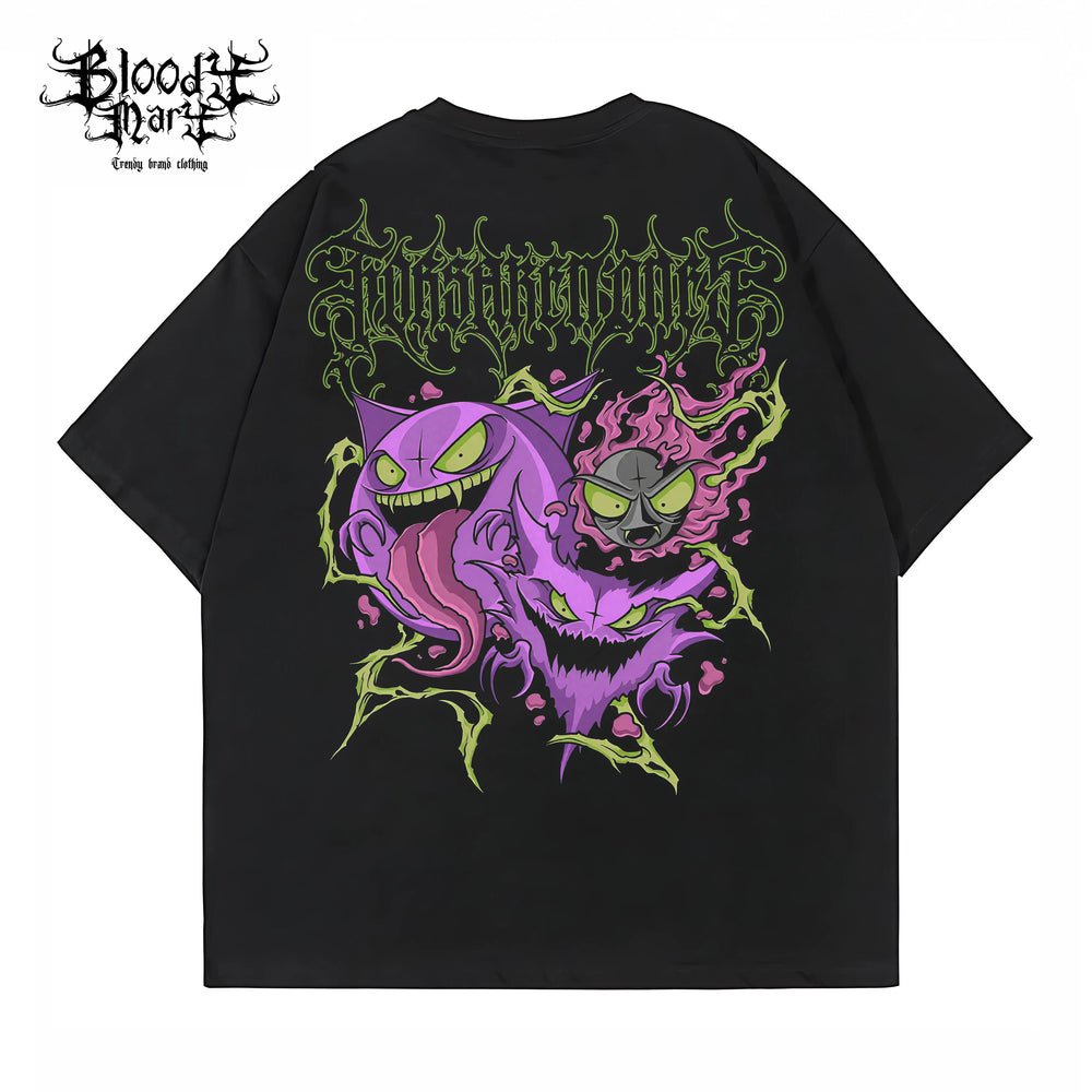 American street flower font short sleeved loose cotton heavyweight niche hip-hop tattoo artist trendy T-shirt flame letter
