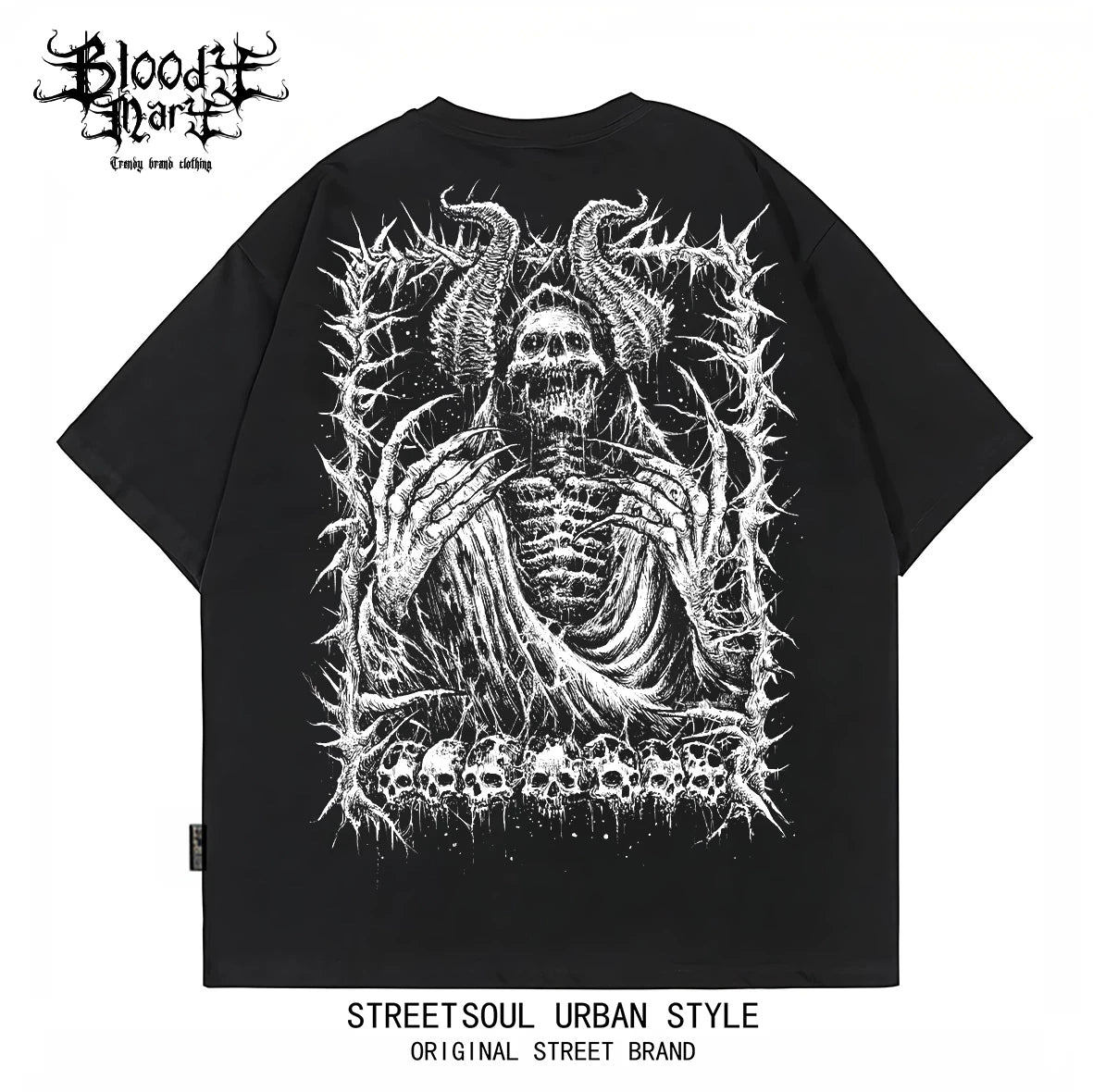 American street dark gothic style skull print short sleeved T-shirt for men and women loose couple outfit trendy brand high street style