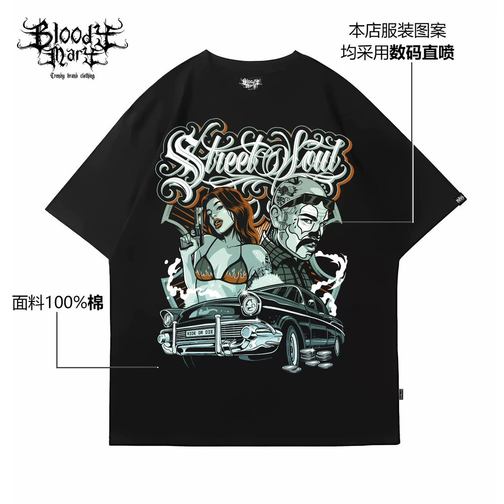 Original Trendy American Street West Coast Clown Short Sleeve T-shirt for Men and Women Loose Cotton Heavy Weight Chicano T-shirt