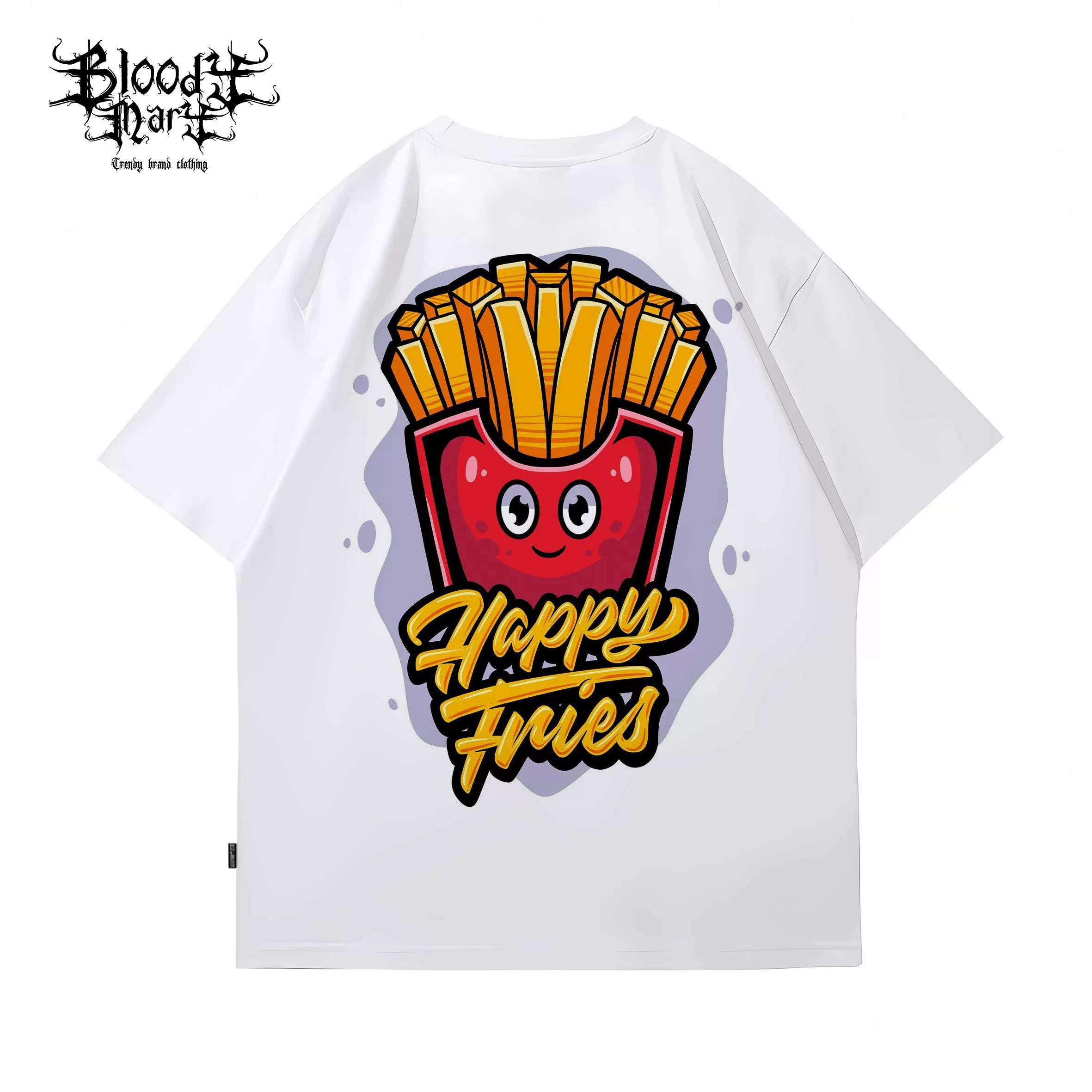 Trendy brand french fries printed pure cotton loose T-shirt American niche ins style versatile men and women's casual trend short sleeved 2025