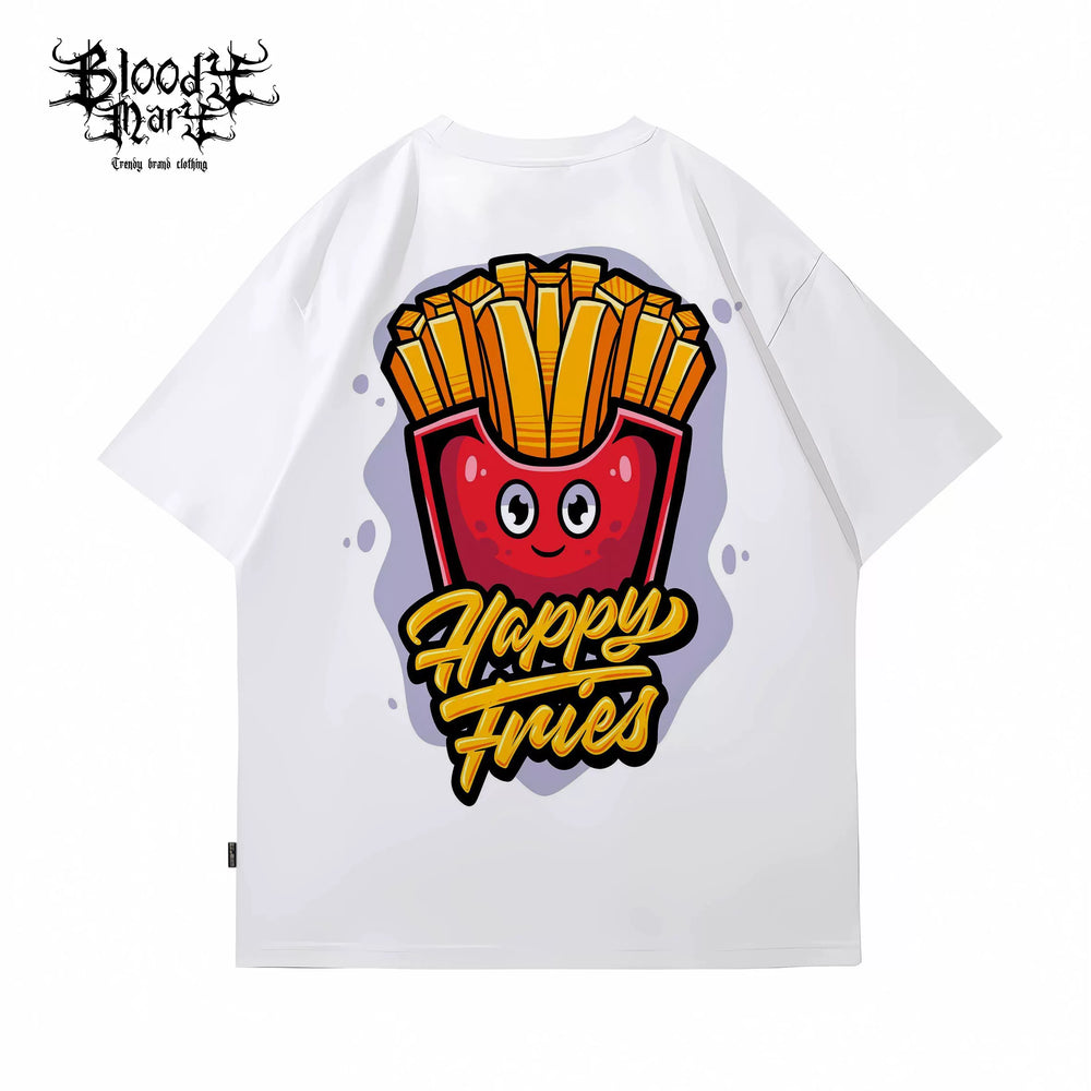 Trendy brand french fries printed pure cotton loose T-shirt American niche ins style versatile men and women's casual trend short sleeved 2025