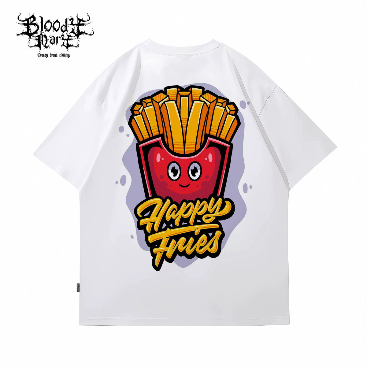 Trendy brand french fries printed pure cotton loose T-shirt American niche ins style versatile men and women's casual trend short sleeved 2025