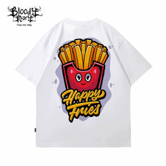 Trendy brand french fries printed pure cotton loose T-shirt American niche ins style versatile men and women's casual trend short sleeved 2025