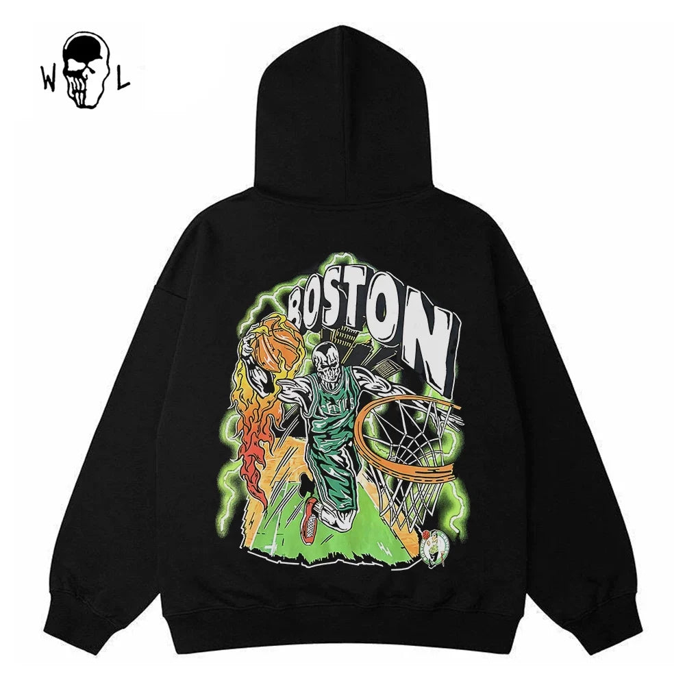 Warren Lotas Boston Flame Skull Basketball Hoodie - Black