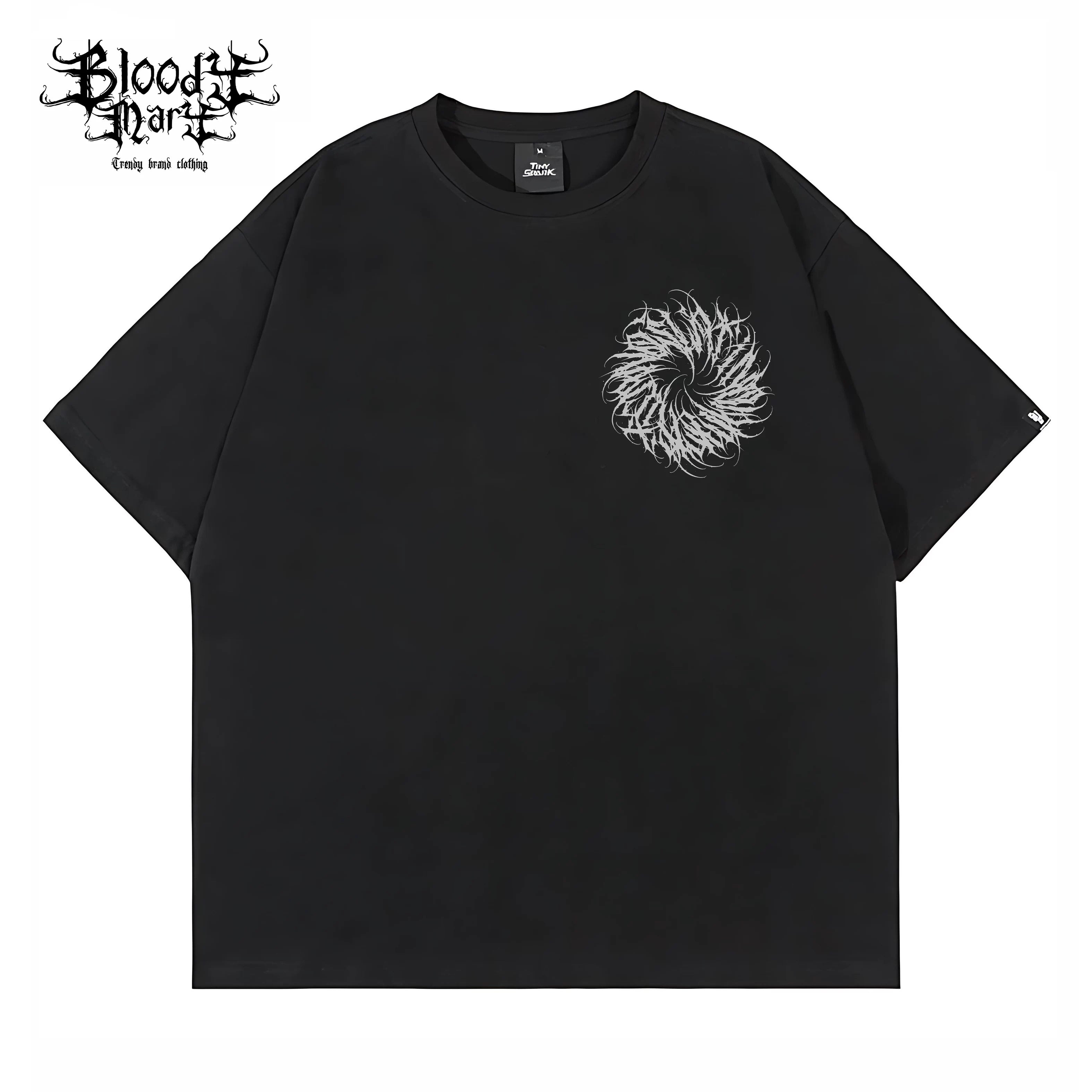American street dark floral font circle short sleeved loose cotton heavyweight niche hip-hop tattoo artist trendy T-shirt