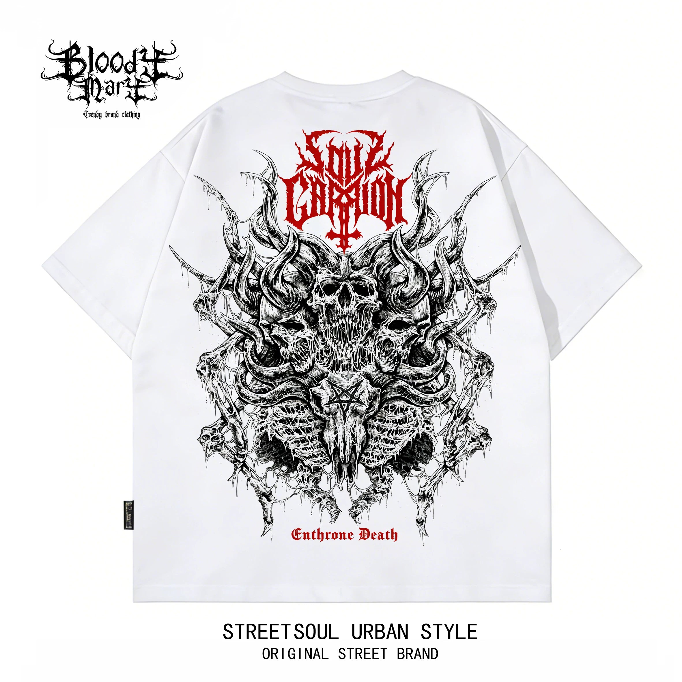 Dark style skull print short sleeved T-shirt for both men and women, loose street retro rock top