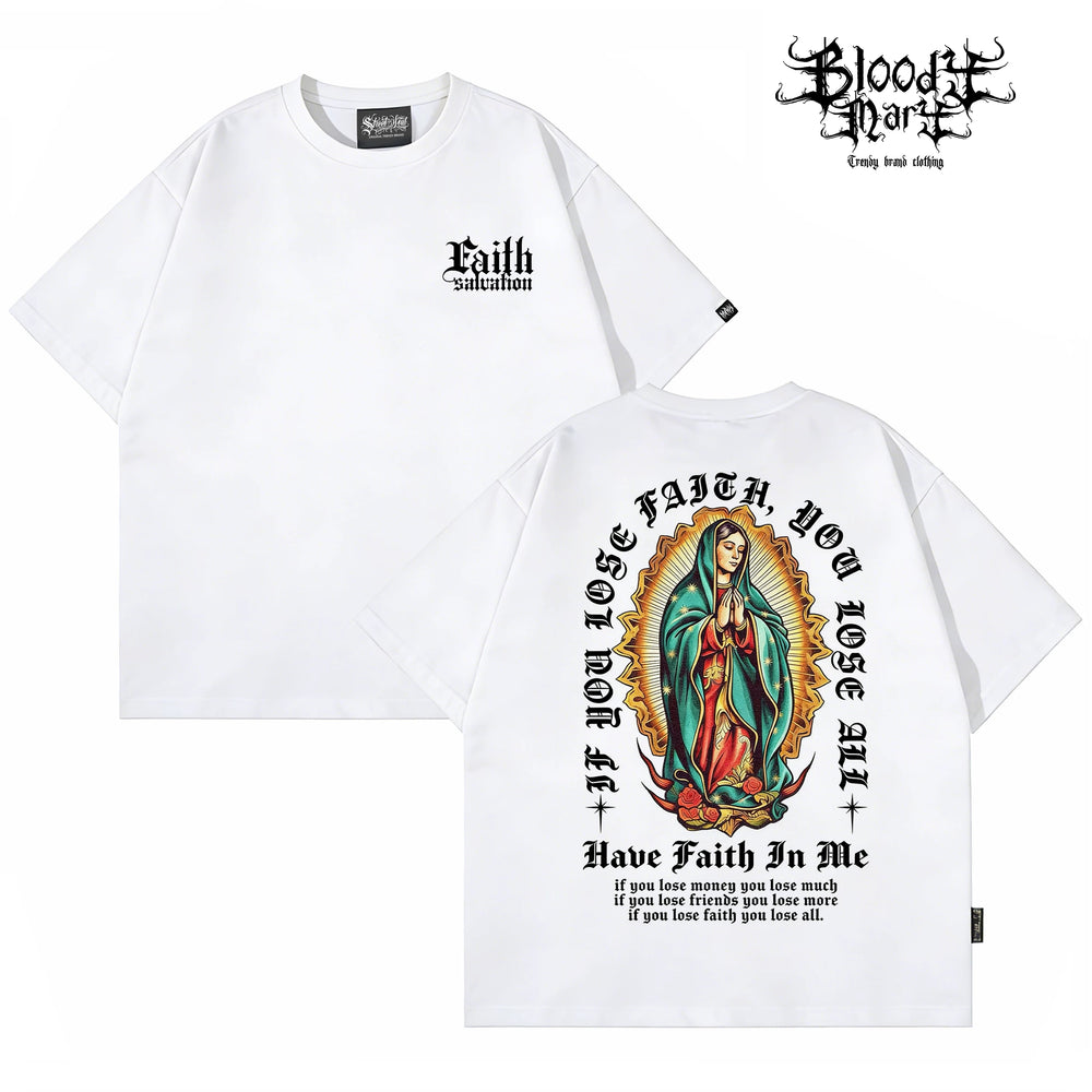 Original Trendy American West Coast Chicano Flower Font Street Head Wind Heavy Cotton Short Sleeve Loose Printed T-shirt