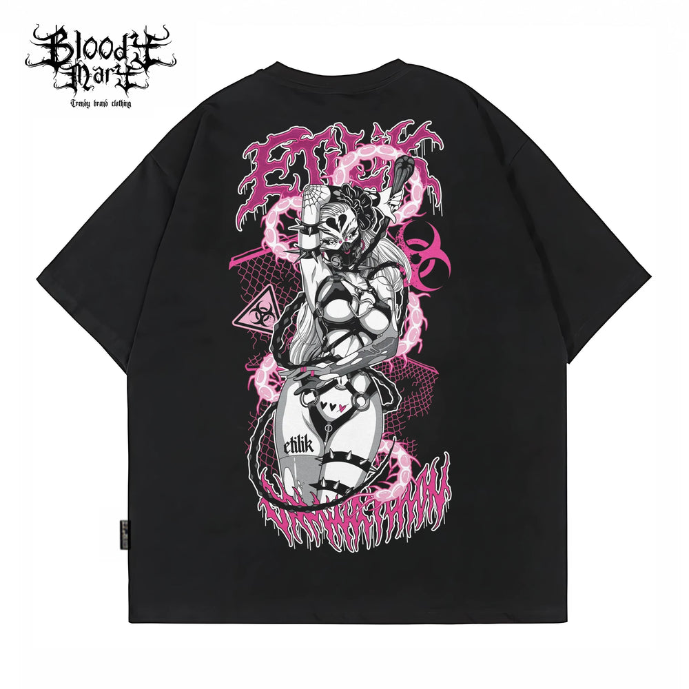 Original American street loose pure cotton heavyweight niche hip-hop tattoo artist trendy brand T-flower font West Coast Chino