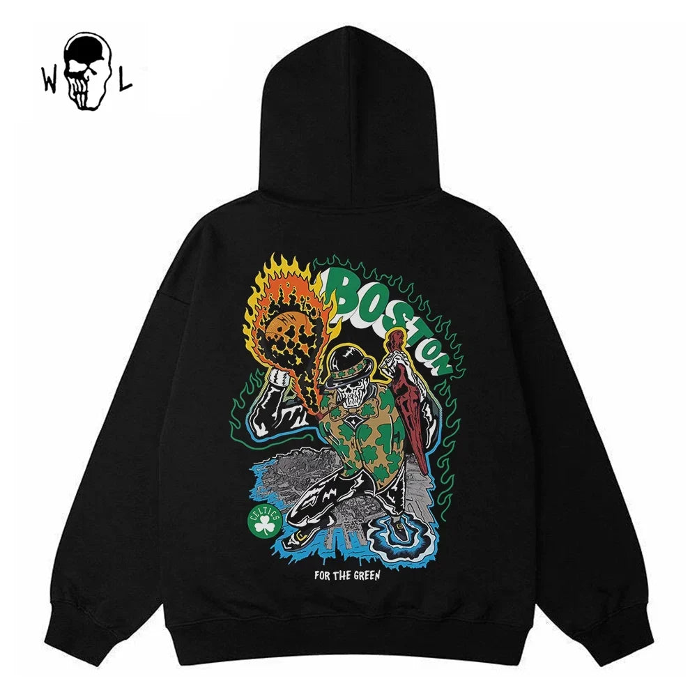 Warren Lotas Boston Flame Skull Basketball Hoodie - Black