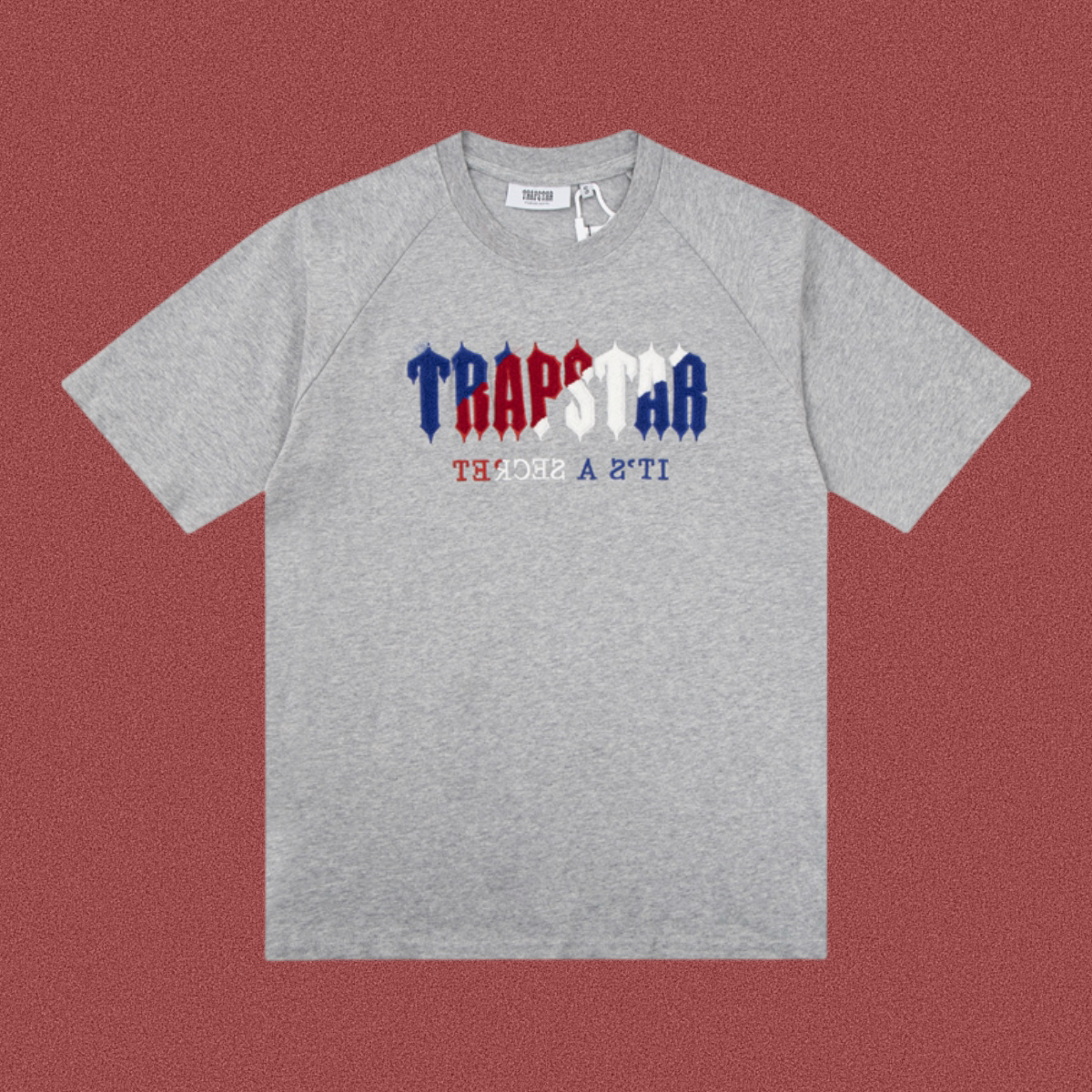 Trapstar Tricolor Gothic Logo Tee - Heather Grey/Red/White/Blue