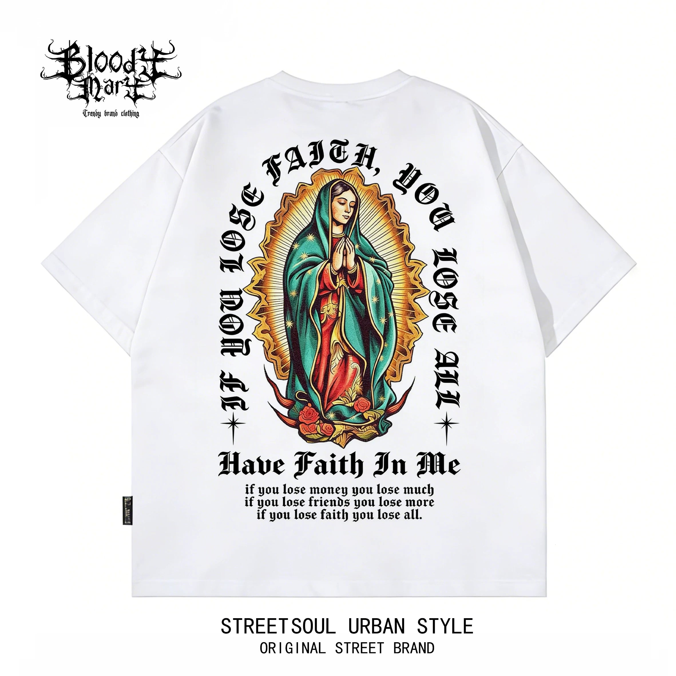 Original Trendy American West Coast Chicano Flower Font Street Head Wind Heavy Cotton Short Sleeve Loose Printed T-shirt