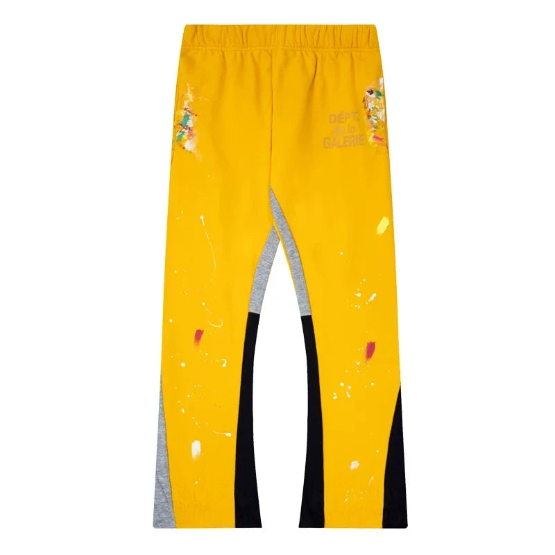 Gallery Dept. "DEPT. de la GALERIE" Paint Splatter Contrast Panel Sweatpants - Yellow