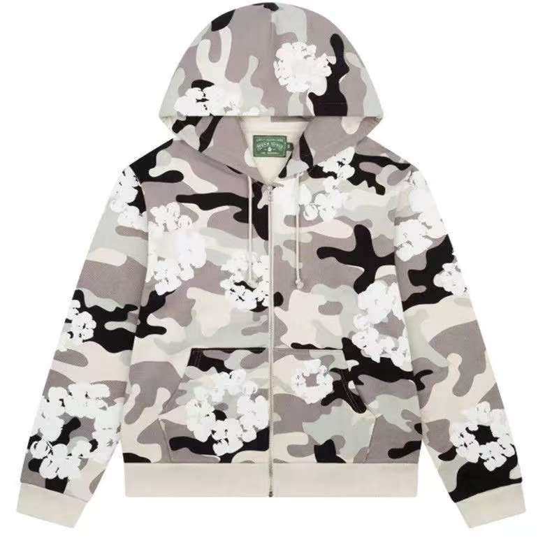 Denim Tears Camo Cotton Wreath Full Zip-Up Hoodie - Grey Camo