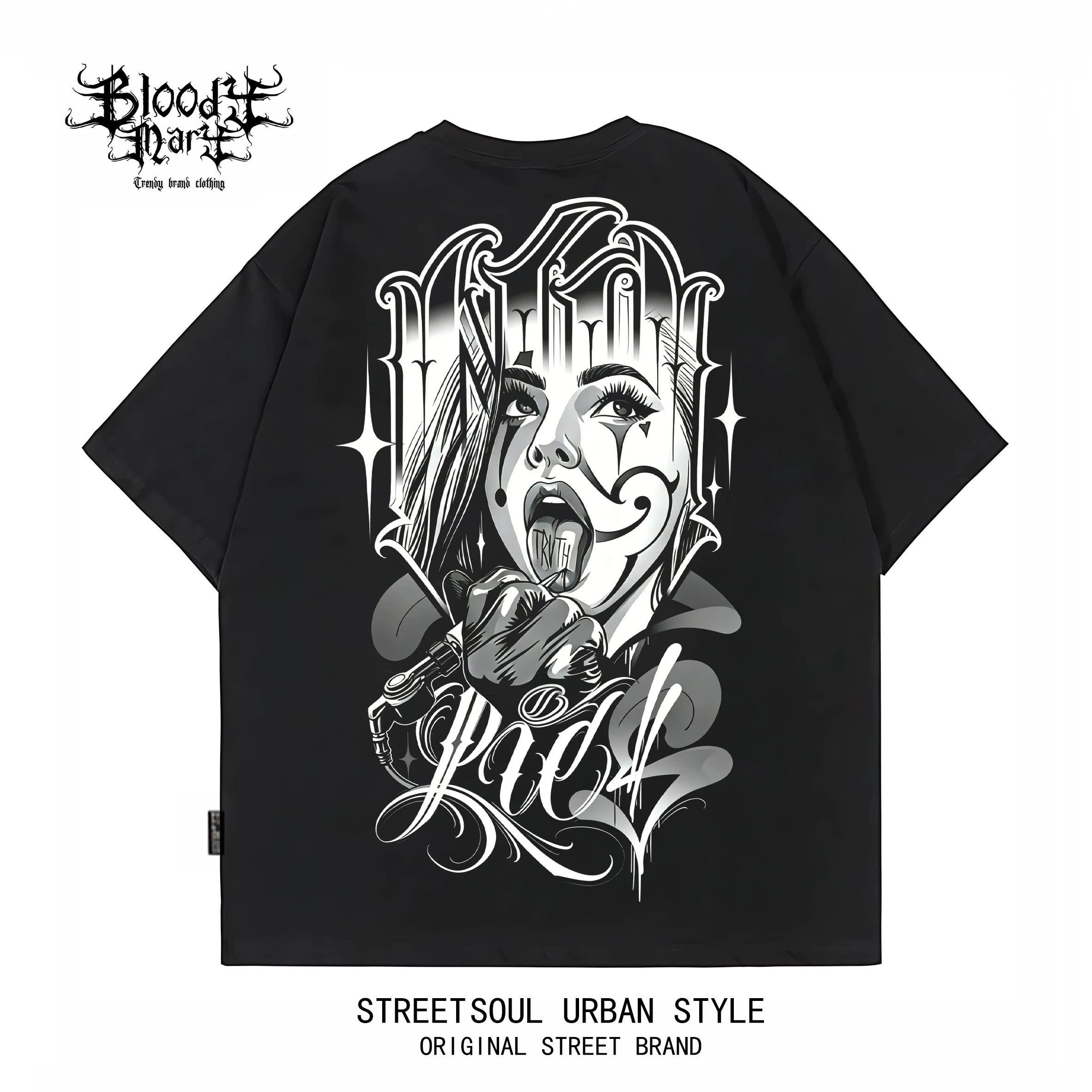 American street dark style floral font West Coast short sleeved T-shirt for men, loose and heavyweight, niche trendy printed top
