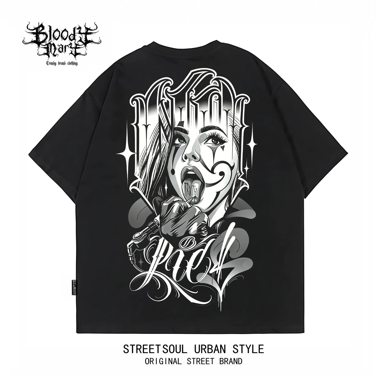 American street dark style floral font West Coast short sleeved T-shirt for men, loose and heavyweight, niche trendy printed top