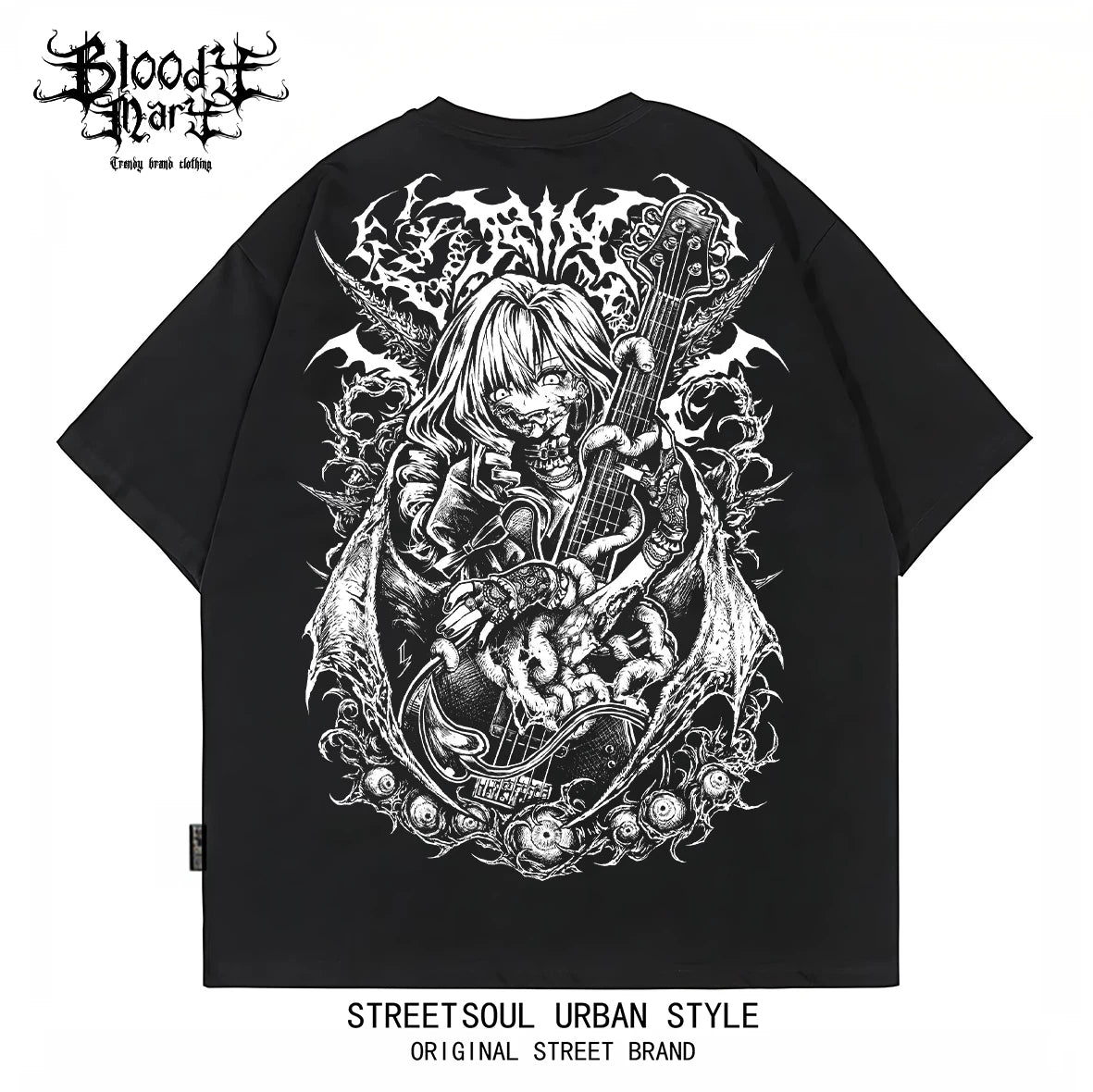 American Hip Hop Skull anime Dead Core Print Short Sleeve T-shirt Men's and Women's Loose Rock Street Black Fashion Label