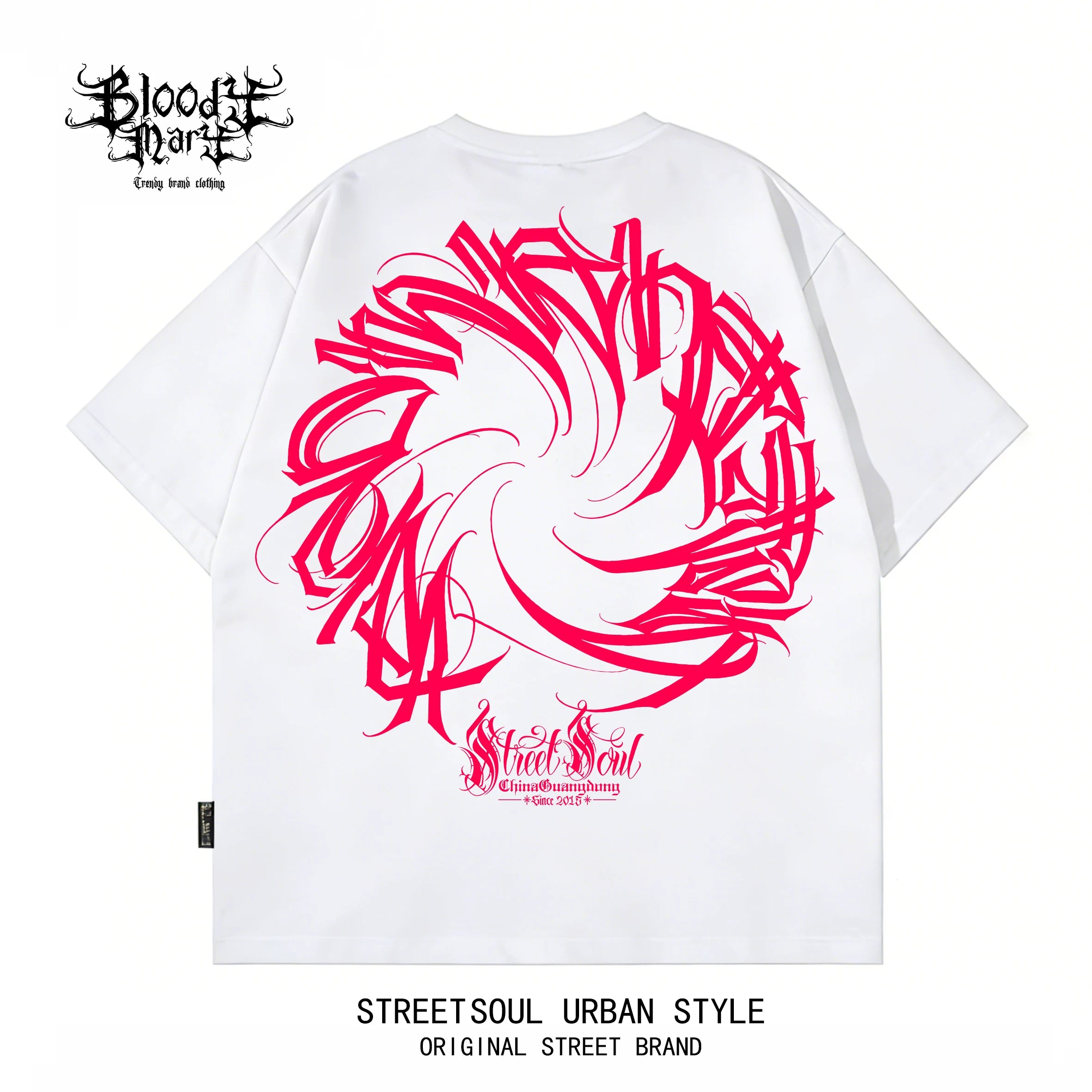 Trendy brand floral font hip-hop street style short sleeved West Coast Chicano T-shirt men's black letter print oversiz