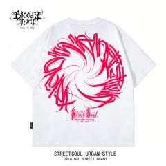 Trendy brand floral font hip-hop street style short sleeved West Coast Chicano T-shirt men's black letter print oversiz
