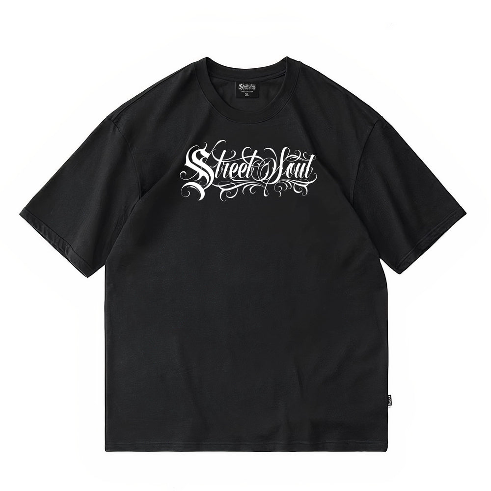 Gothic Chicano Tattoo Skateboarding Graffiti Men's and Women's Trendy Flower Font American Short Sleeve Street Dance Heavy Hip Hop Trendy Brand