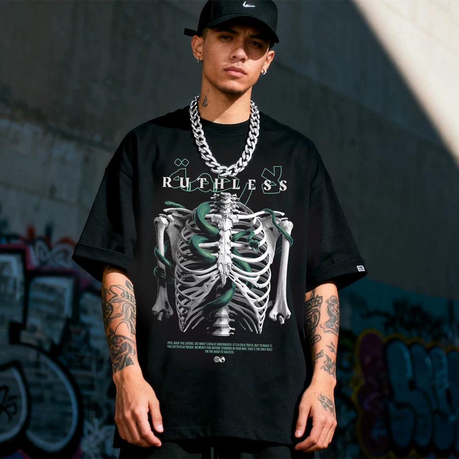 American street skull short sleeved T-shirt loose pure cotton design unisex trendy brand top