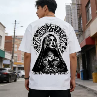 Trendy Tattoo Artist Manga Tattoo West Coast Street Dance Chicano Flower Font Cartoon American Pure Cotton Heavy Weight T-shirt
