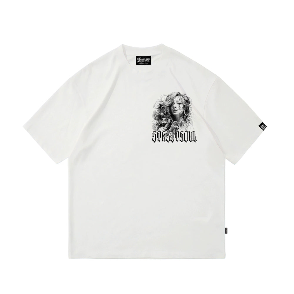 Original Trendy Brand American Street Flower Font Short Sleeve Men's and Women's Loose Cotton Heavy Weight Niche Hip Hop T-shirt