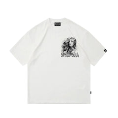 Original Trendy Brand American Street Flower Font Short Sleeve Men's and Women's Loose Cotton Heavy Weight Niche Hip Hop T-shirt