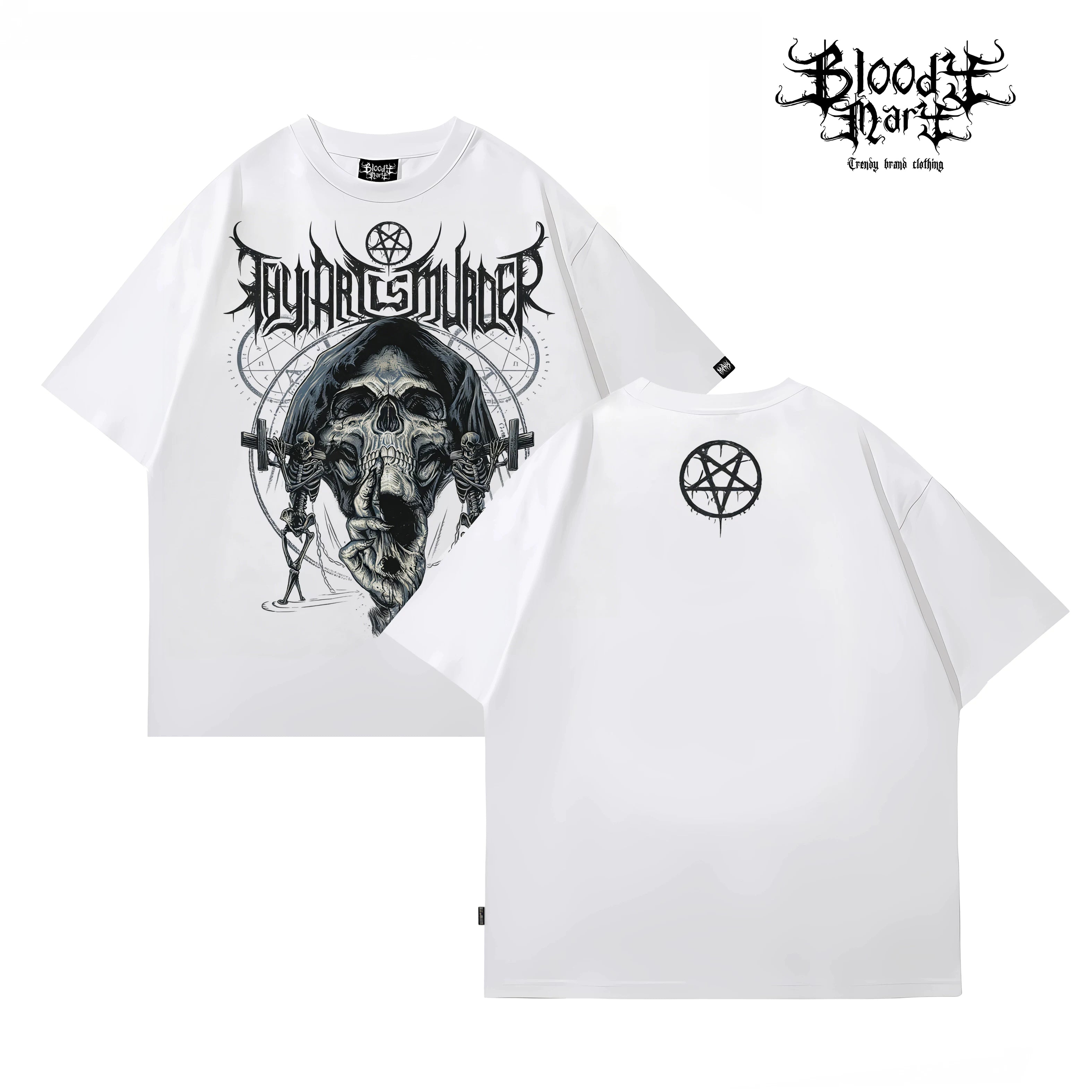 Original trendy retro rock style skull print short sleeved T-shirt black rock band top unisex