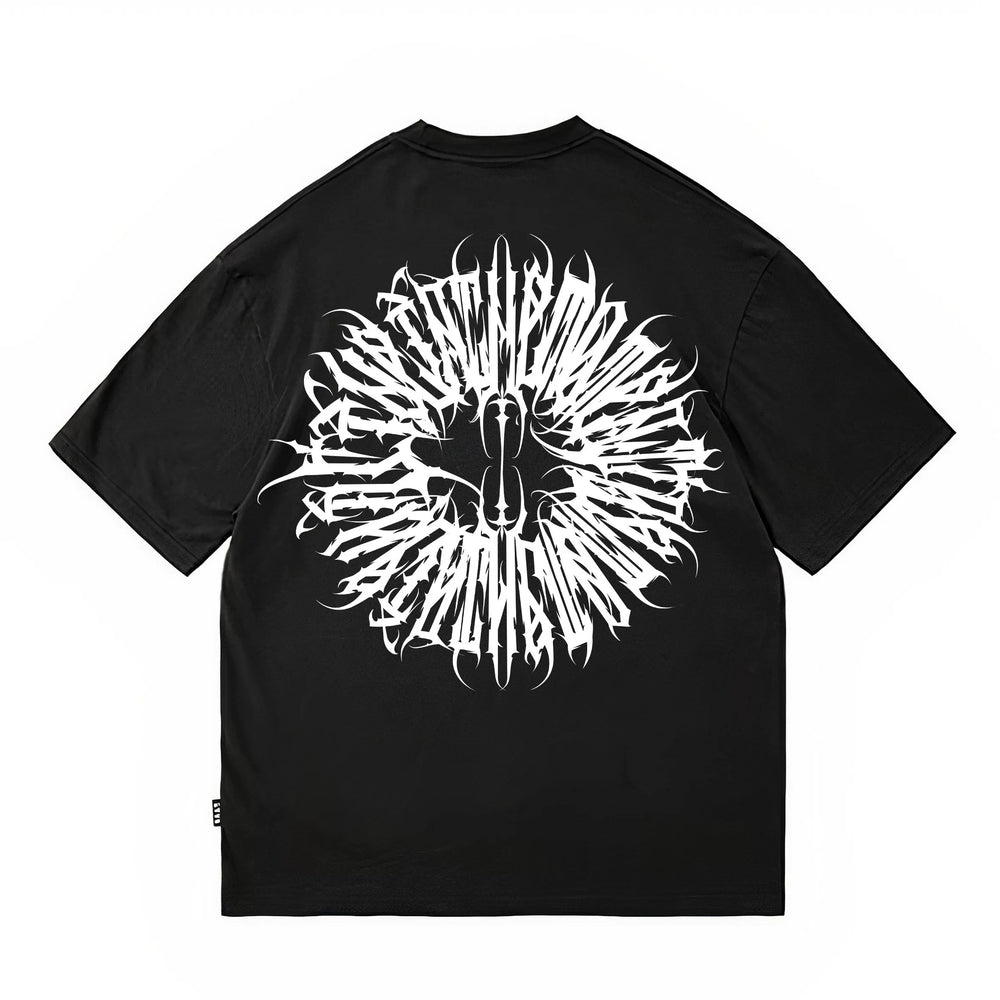 Loose T-shirt Chicano Dark Flower Font West Coast Printed High Street Short Sleeve American Heavy Cotton Trendy Brand