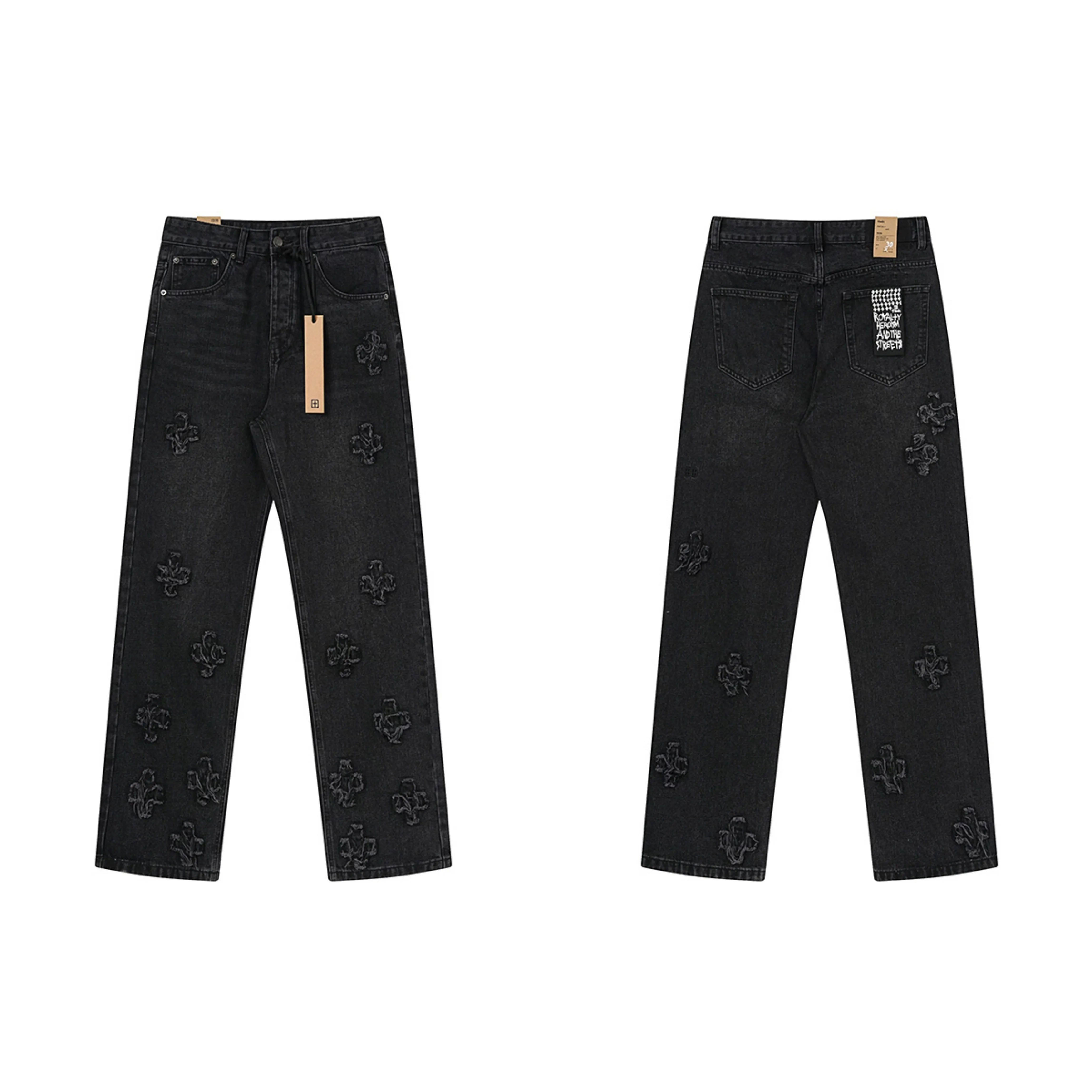 Ksubi All-Over Cross Print Denim Jeans - Washed Black