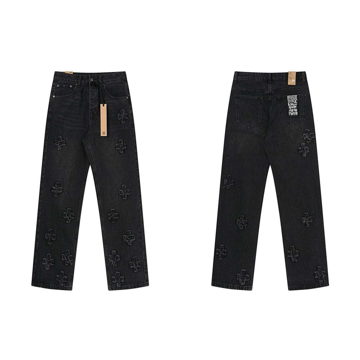 Ksubi All-Over Cross Print Denim Jeans - Washed Black