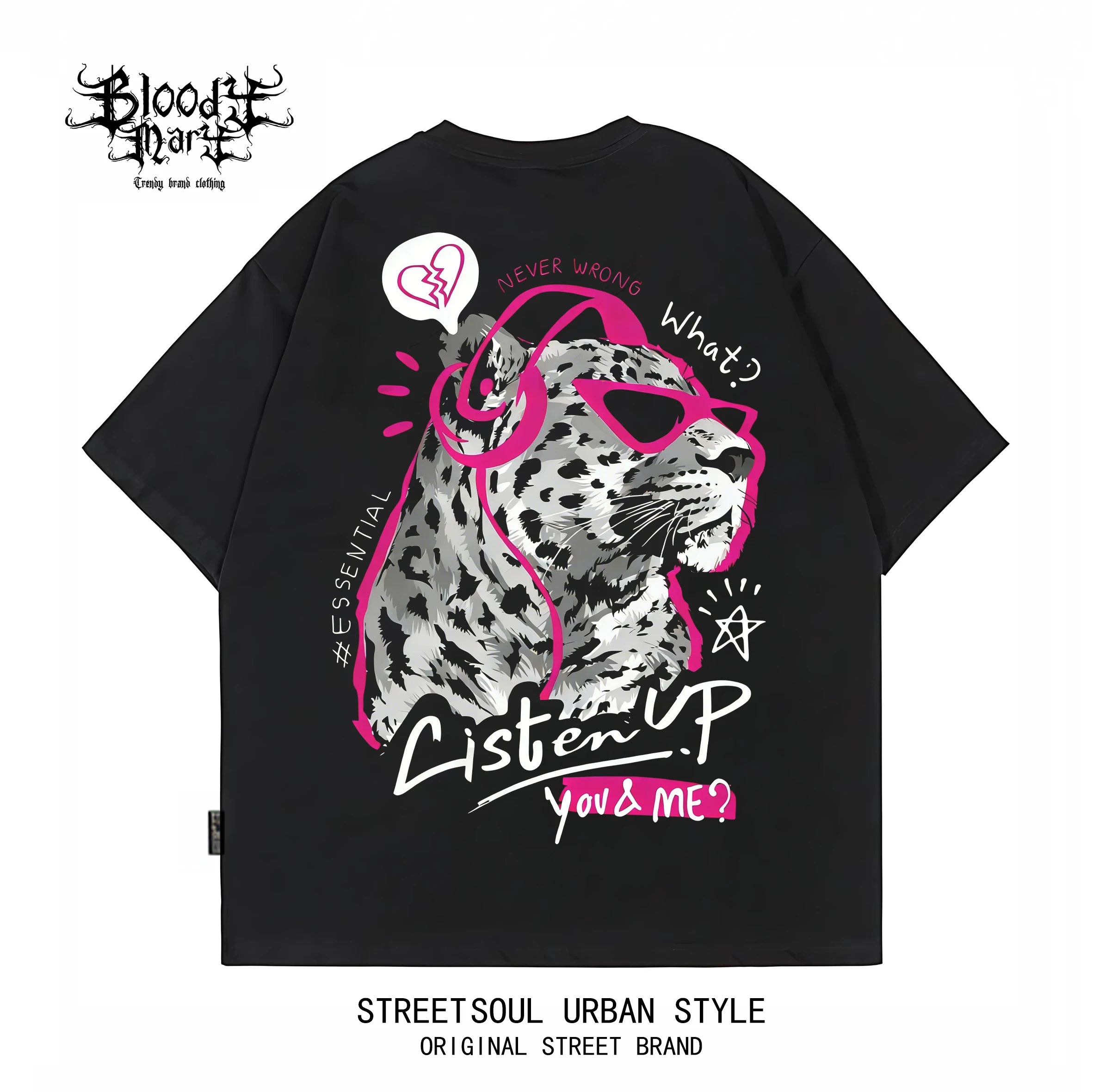 China-Chic style American printed short sleeve T-shirt for men and women loose street trend summer new black T-shirt leopard print