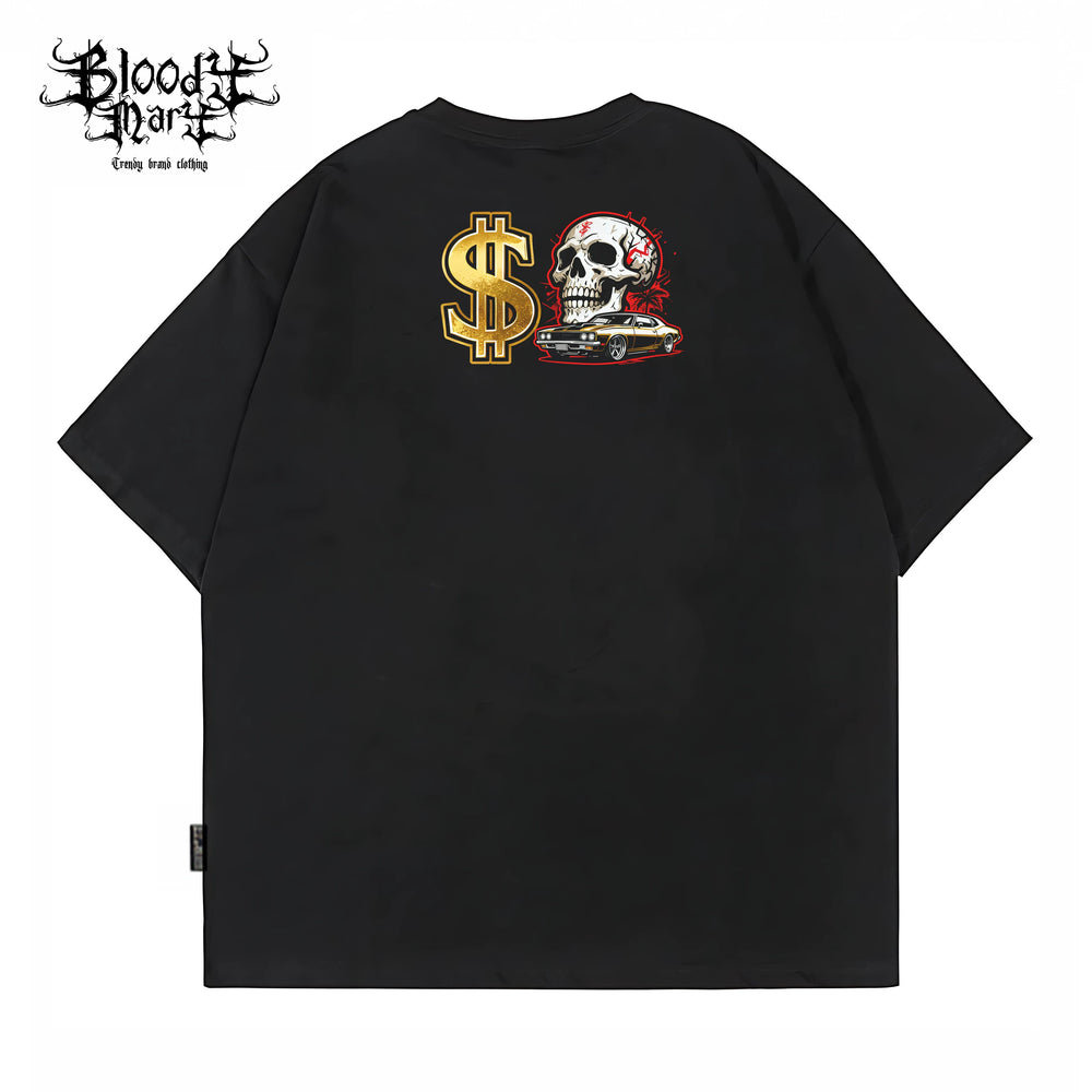 Original Trendy Brand American High Street ins Skull Little Popular Hip Hop Heavy Fancy Characters China-Chic West Coast Short Sleeve T-shirt