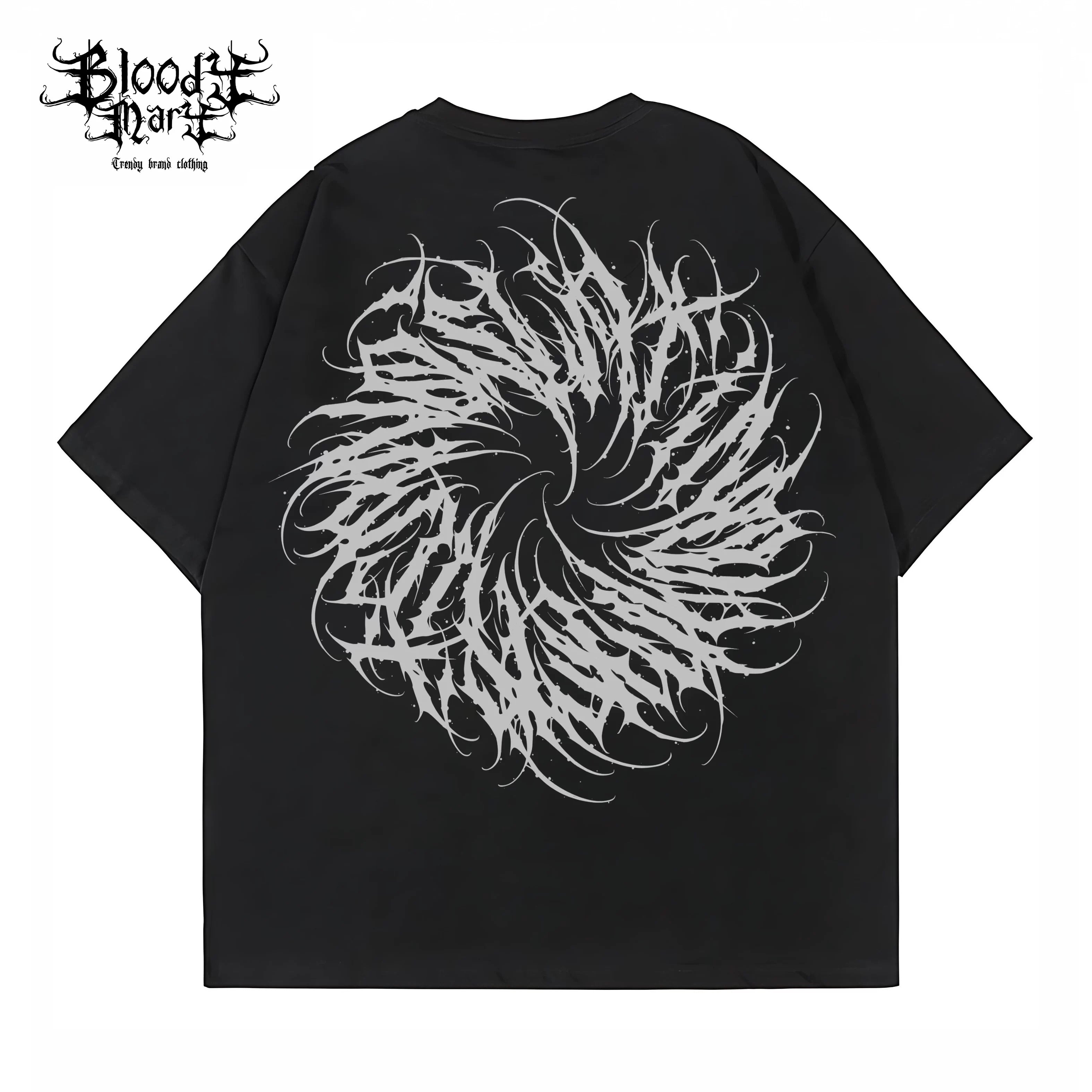 American street dark floral font circle short sleeved loose cotton heavyweight niche hip-hop tattoo artist trendy T-shirt
