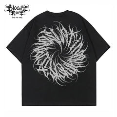 American street dark floral font circle short sleeved loose cotton heavyweight niche hip-hop tattoo artist trendy T-shirt