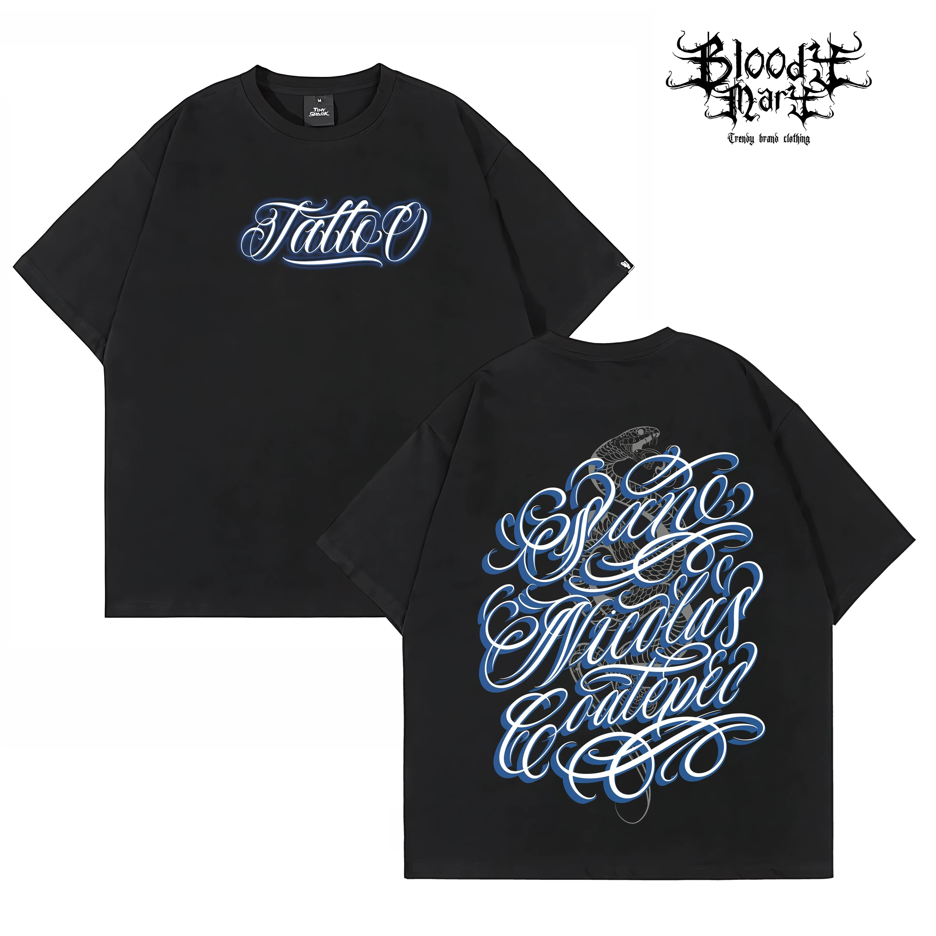 American street flower font short sleeved loose cotton heavyweight niche hip-hop tattoo artist trendy T-shirt