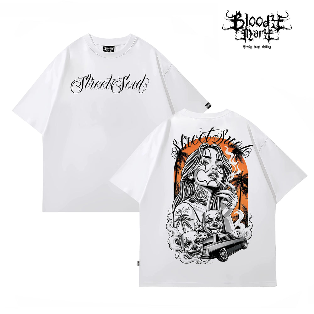 American hip-hop Chicano ins style printed short sleeved T-shirt for men and women loose black trendy brand versatile summer new item