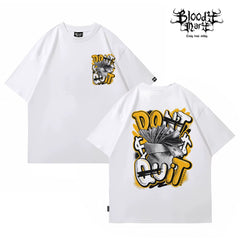 American style street hip-hop with Kano graffiti characters, West Coast banknote street dance tattoo artist, gang, high street, round neck