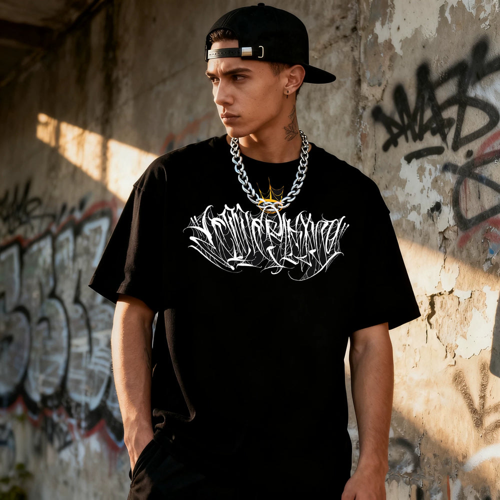 American retro floral font Chicano short sleeved loose cotton heavyweight niche hip-hop tattoo artist trendy T-shirt