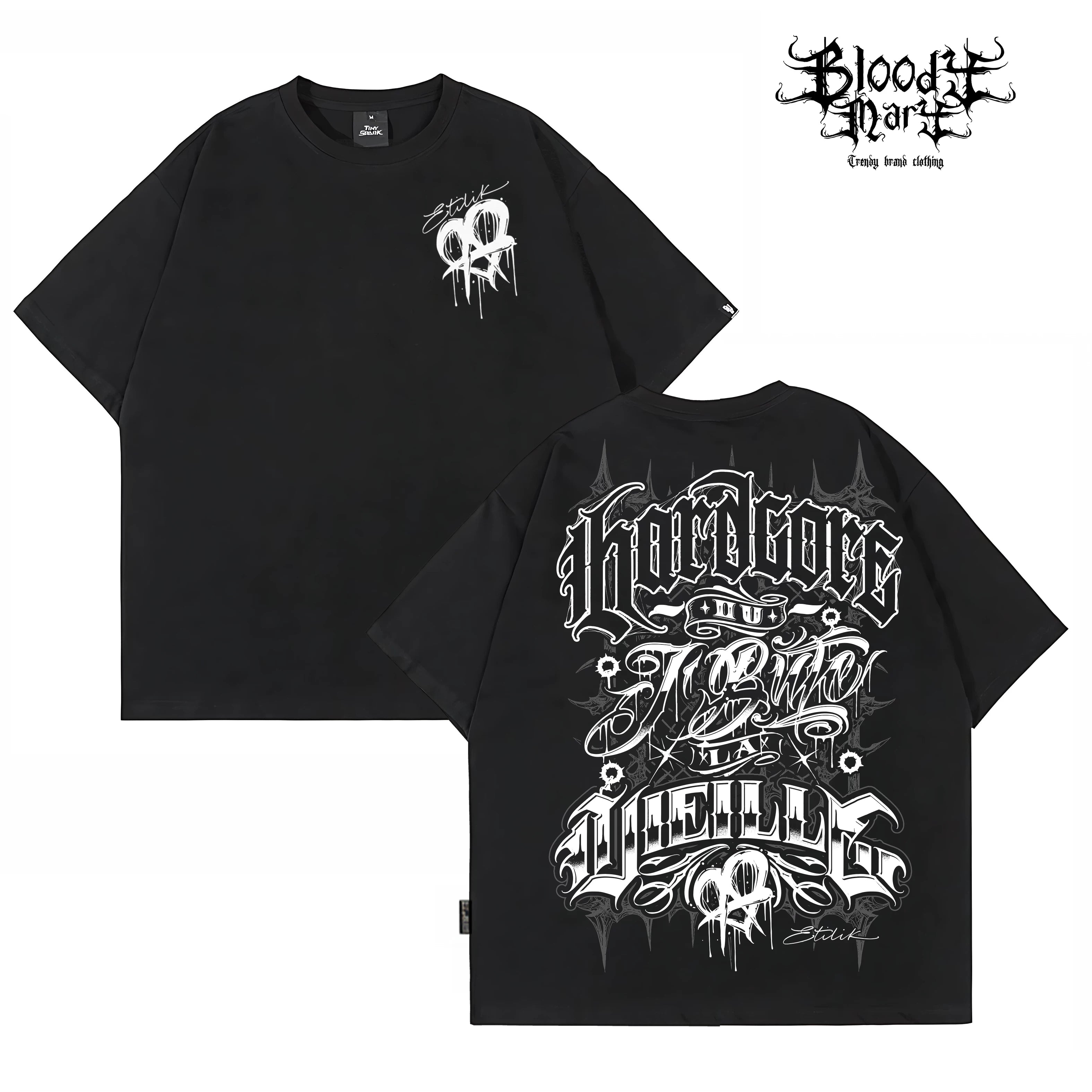 Original American street flower font retro loose cotton heavyweight Chicano hip-hop niche trend tattoo artist T